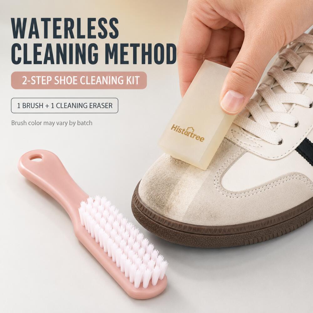 Sneaker Care Foam - ชุดทำความสะอาดรองเท้าหนังกลับ 2 ชิ้น, ยางลบทำความสะอาดรองเท้าแบบแห้ง + แปรงขนนุ่ม,